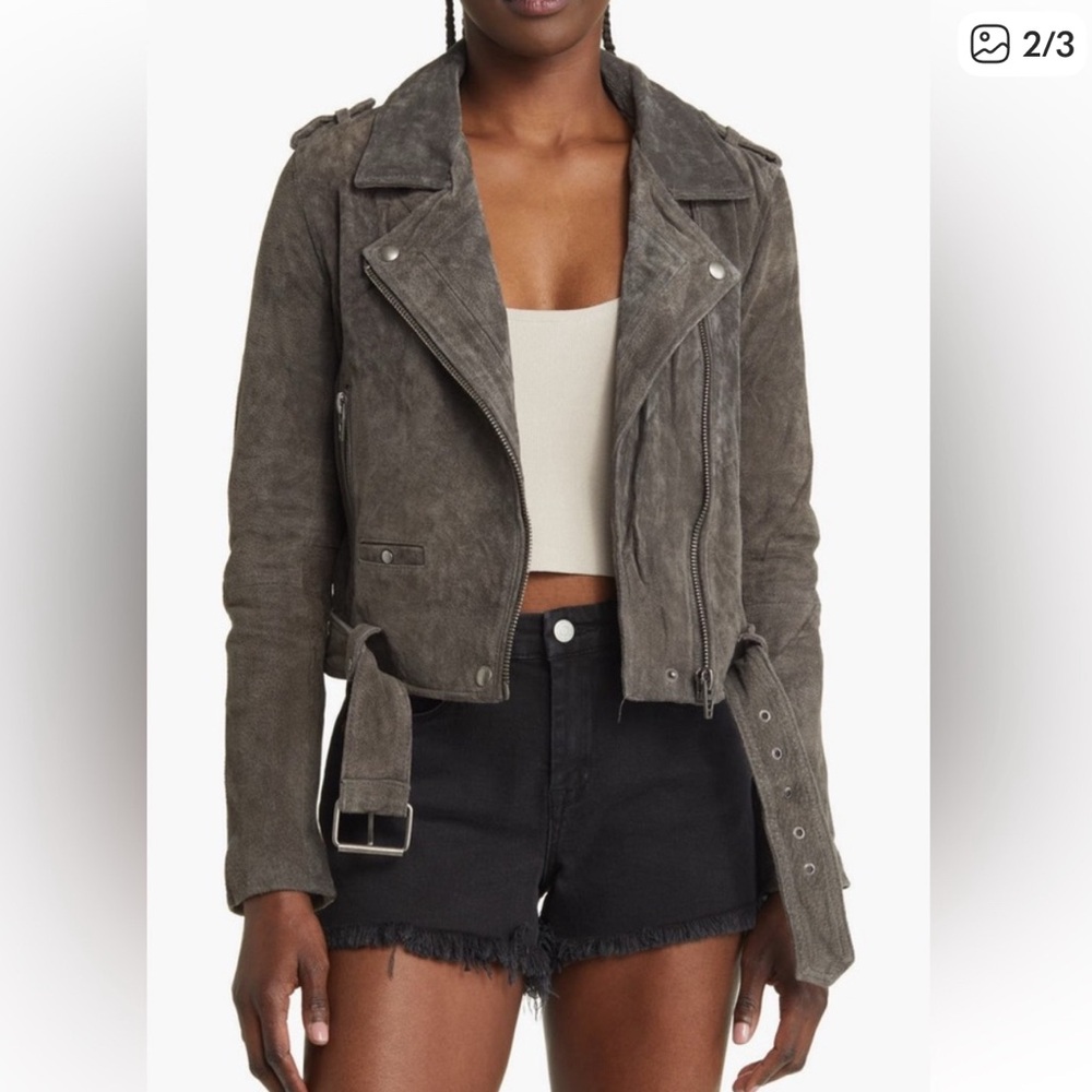 *BNWT!* BLANK NYC Women’s Cropped Suede Moto Jacket in French Grey XS